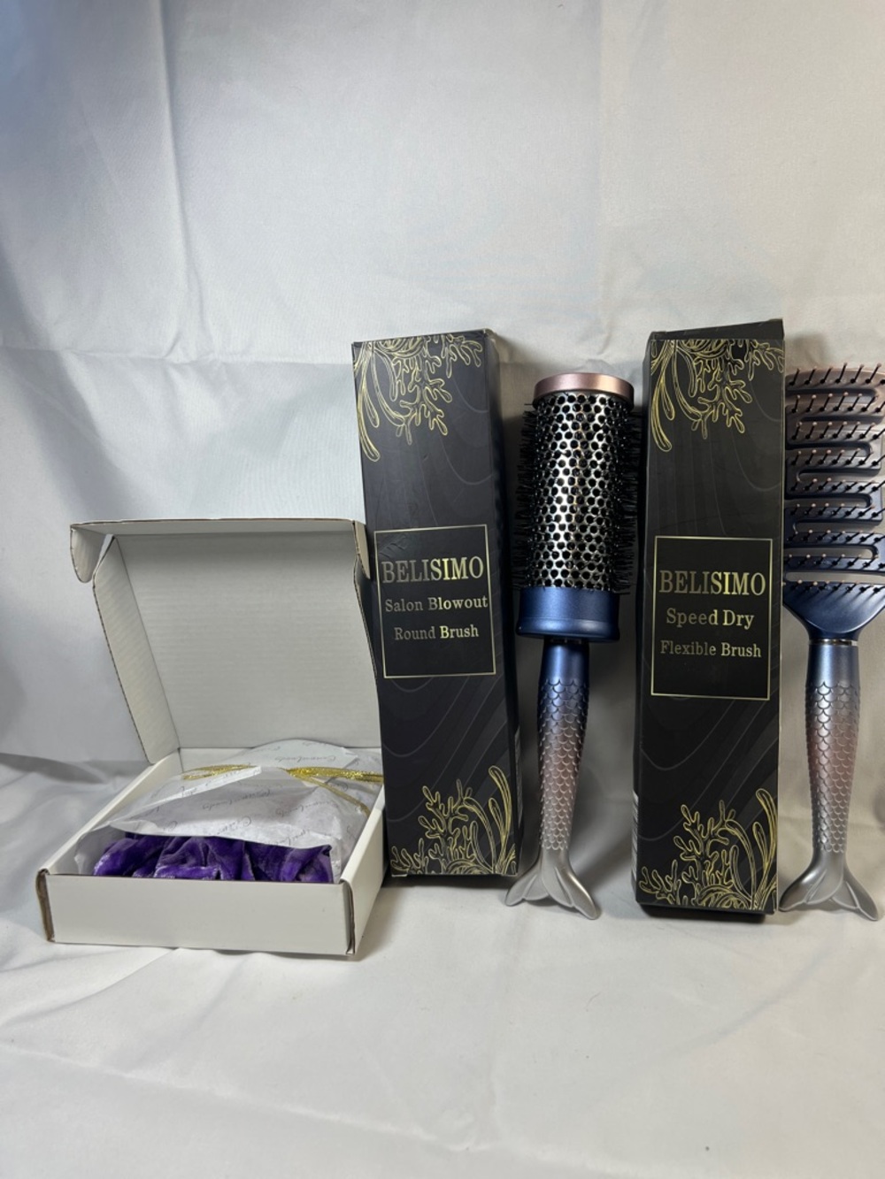 BELISIMO Blue & Silver Mermaid Handle Round Hair Brush - Salon Blowout